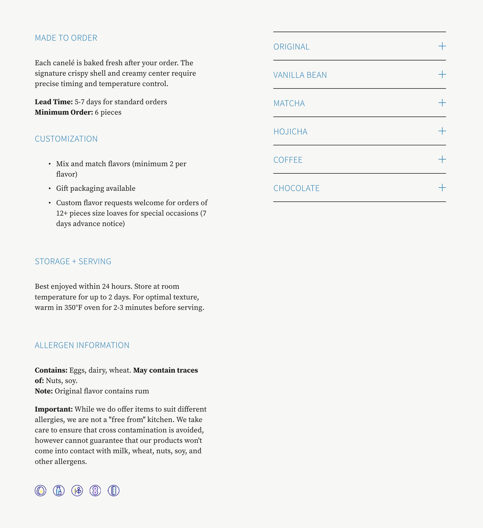 By JT product page detail callout — customization options and allergen accordion by flavor