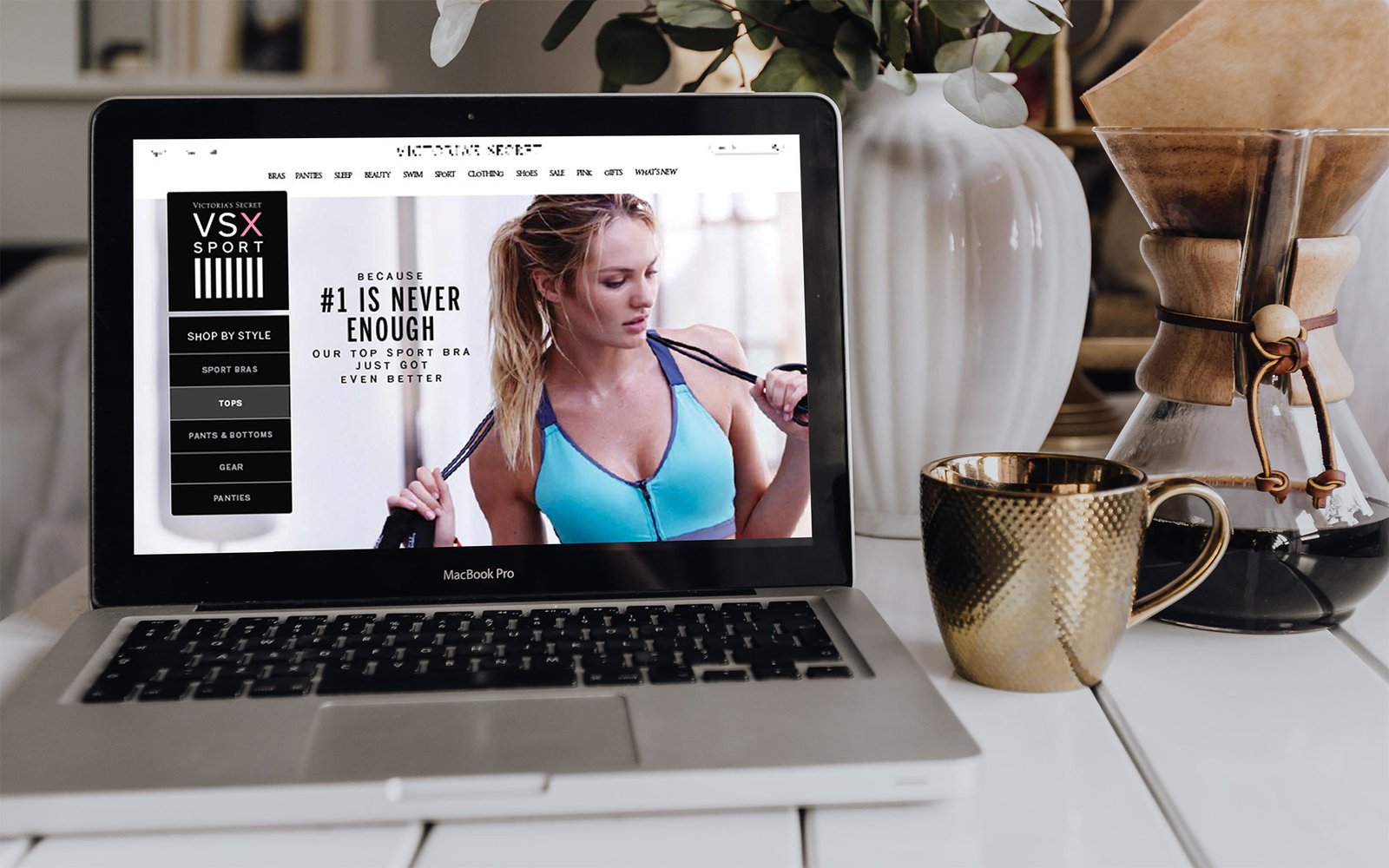 VS Sport landing page — laptop mockup